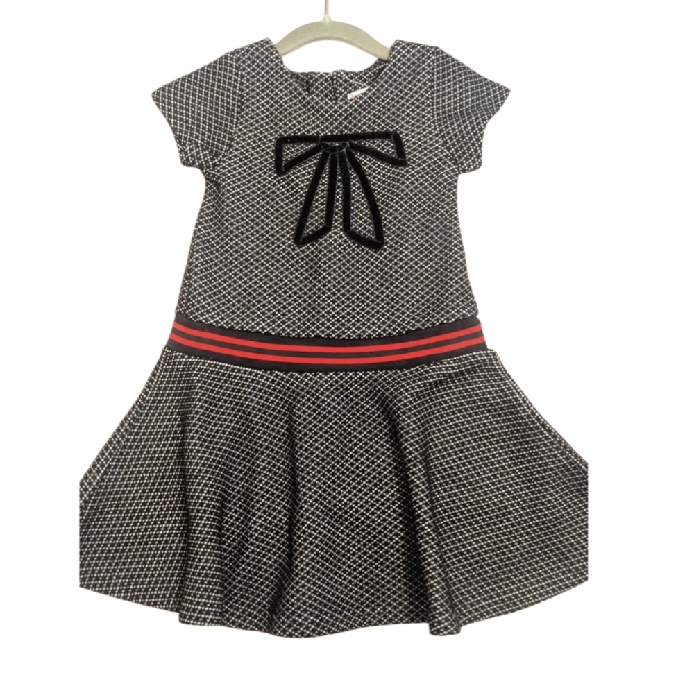 Deux par Deux Black and White Dress with Red Stripe 4 Years